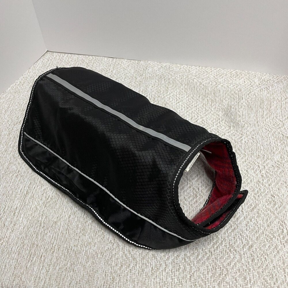 Top Paw Dog M Black Reflective Coat with Red Plaid Lining Waterproof